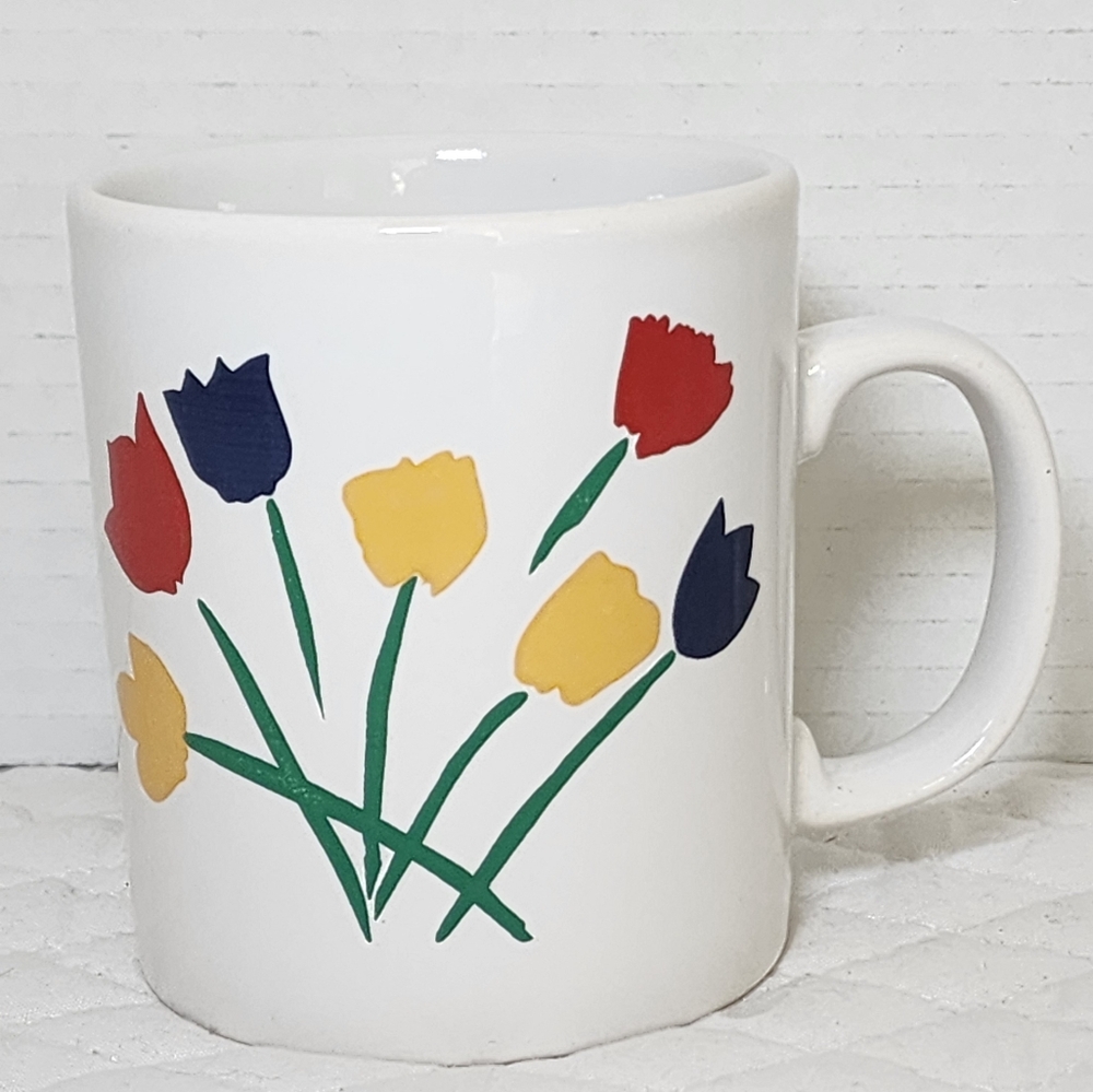 Coloroll England Flowers Stems Tulips Colorful 2 Sided Coffee Mug Cup